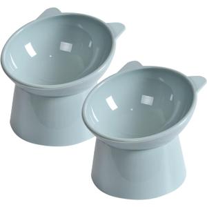 Tilted Elevated Cat Food Bowl - Cat Bowls Whisker Friendly Anti Vomiting Slanted Cats Feeding Bowls Cute Shallow Cats Bowl (2pcs/Blue)