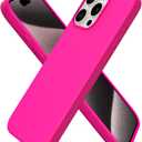ORNARTO Compatible with iPhone 15 Pro Max Case 6.7", Slim Liquid Silicone 3 Layers Soft Gel Rubber Shockproof Protective Phone Case with Anti-Scratch Microfiber Lining-Hot Pink