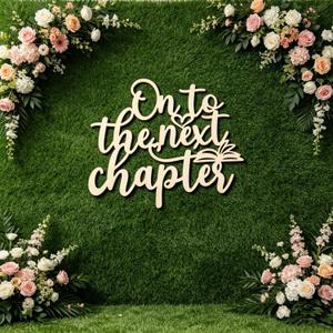 Wooden On to the Next Chapter Sign for Backdrop, Bridal Shower Wedding Party Wall Decor Sign for Reading Book Themed Baby Shower Farewell Party Backdrop Sign Graduation Birthday Party Decorations Supplies