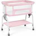 Cowiewie Bassinet Bedside Sleeper, Breathable Baby Bedside Bassinet and Mattress, Lightweight and Portable for Bedside Sleeping (Pink), Crib