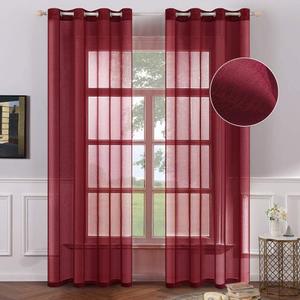 MIULEE 2 Panels Burgundy Red Semi Sheer Window Curtains Elegant Christmas Decor Grommet Top Voile Drapes Window Treatment Linen Textured Panels for Bedroom Living Room (54X96 inch Length)