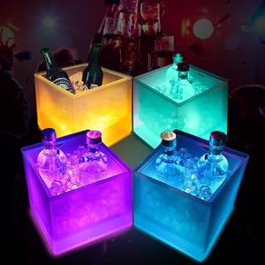 SMETA LED Ice Bucket Color Changing LED Cooler Bucket 3.5L, Double Layer Square Storage Cube Beer Ice Buckets, Portable Champagne Wine Drinks Cocktail Bucket for KTV Parties Bar Home Wedding, 1PCS