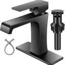Bathroom Faucet Matte Black Single Hole Single Handle Vanity Sink Faucet Modern Waterfall Bathroom Faucet Commercial RV Faucet with Pop-Up Drain for 1 Hole - or 3-Hole 4-inch Bathroom Sink (Short, with pop-up drain)