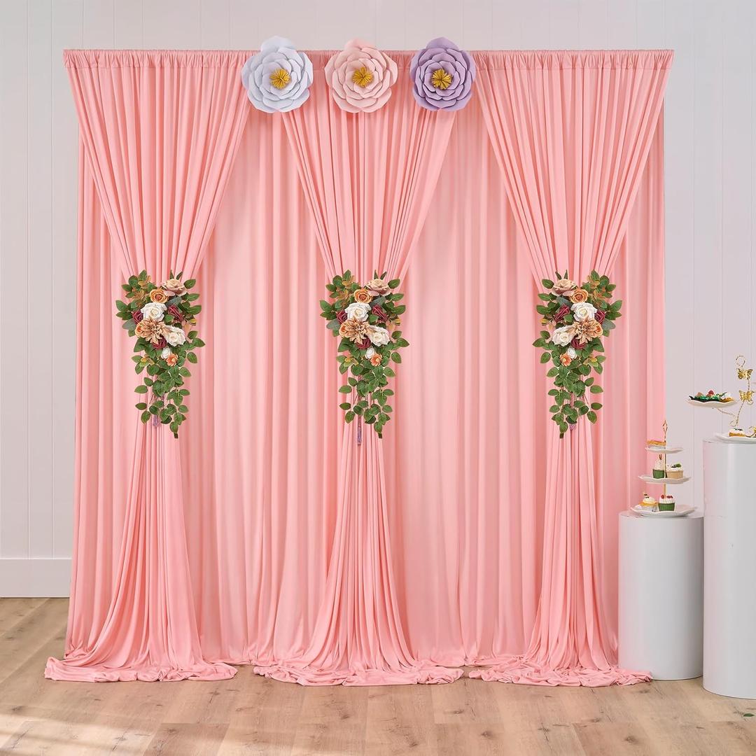 10ftx30ft Blush Pink Wrinkle-Free Backdrop Drapes for Party, 6 Panels 5ftx10ft Blush Pink Polyester Background Curtains Backdrop Decorations for Wedding, Birthday