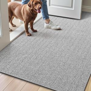 LUMI Ultra Thin Indoor Door Mat for Entrance 32"x48", Non Slip Entryway Mat, Low Profile Doormat, Unique Herringbone Design Carpet for Inside, Patio, Porch, Gray (Grey)