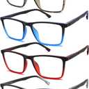 1.75 Reading Glasses for Men Blue Light Blocking 4 Pack, Wide Computer Readers for Men with Spring Hinge Reduce Eyestrain/UV/Dryness, Square Large Trendy Eyeglasses 1.75+ (4 Mixed Colors)
