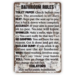 Funny Vintage Metal Tin Signs, Bathroom Rules, Antique Bathroom Decor, Rustic Restroom Art, Potty Humor Metal Tin Signs, Rustic Farmhouse Wall Decor, Housewarming Gift, 11.8 * 7.9Inch