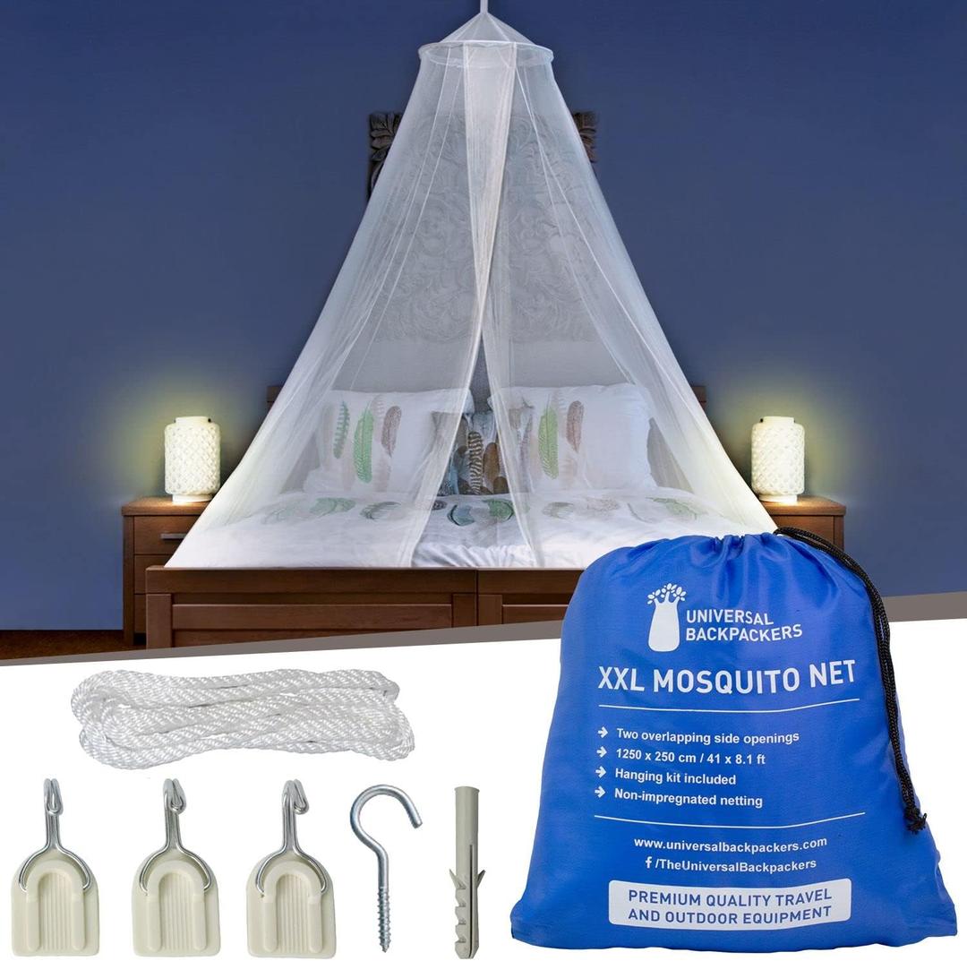 Mosquito Net for Single to King-Sized Beds  2 Openings or Fully-Enclosed Bed Canopy  Conical Design for Decoration or Travel  Free Bag & Hanging Kit for Easy Setup (White)