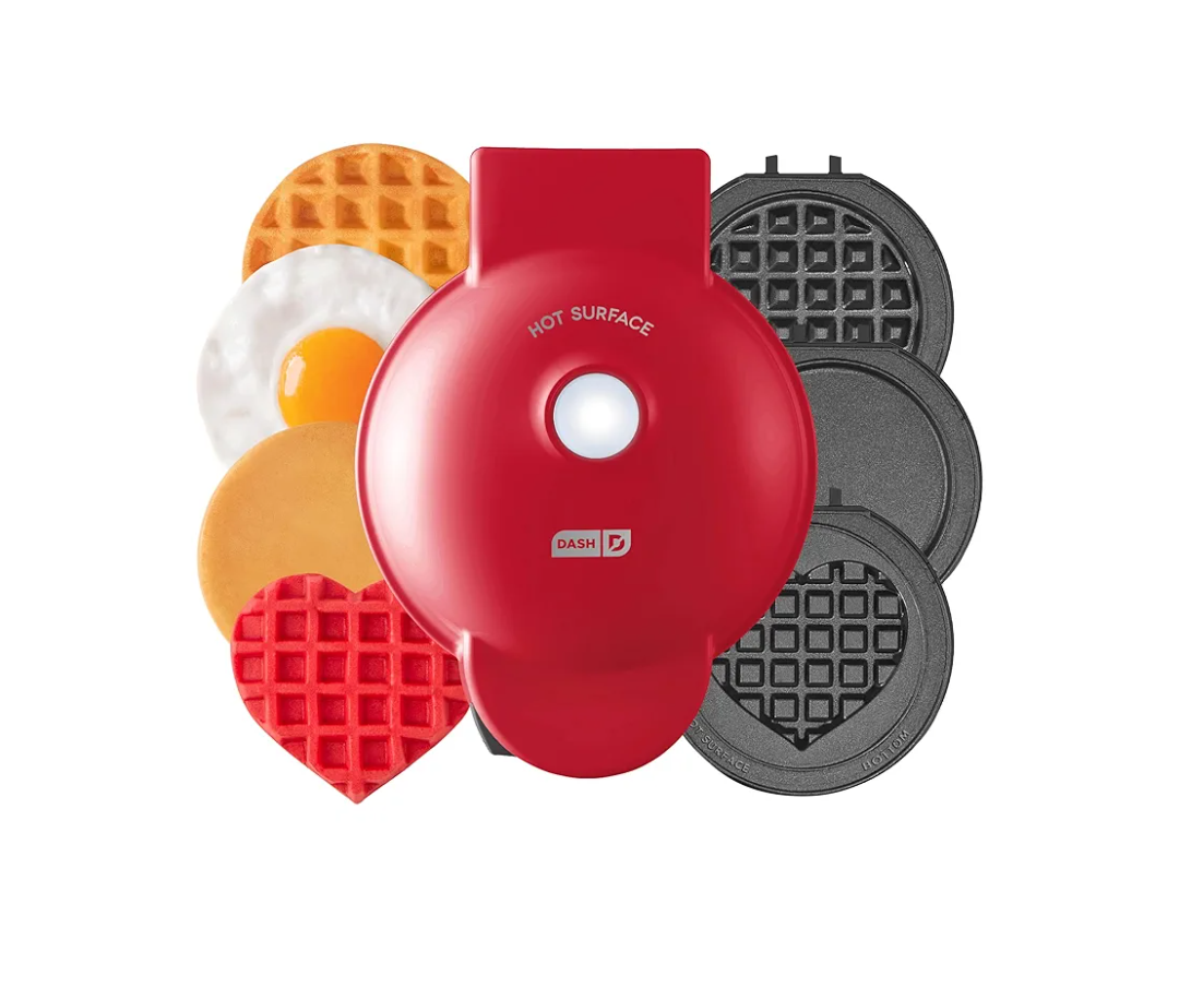 DASH Multimaker Mini System - Waffle Maker with Five 4” Removable Plates: Waffle Iron & Griddle, 3-in-1 Mini Waffle Maker for Kids and Families – Nonstick Surface, Just Add Batter (Red)
