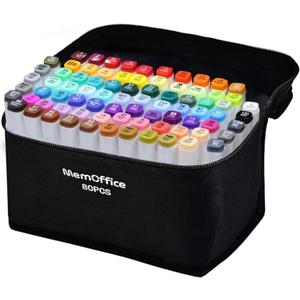 MemOffice 80 Colors Dual Tip Artist Alcohol Markers Set with Carrying Case - Perfect for Coloring, Drawing, Sketching, Card Making and Illustration - Perfect for Adults