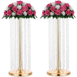Set of 10 Luxury Crystal Metal Flower Stand - 35.4inch Tall Wedding Centerpieces for Tables, Parties, Wedding Waypoints, Home Decor (Gold,10pcs)