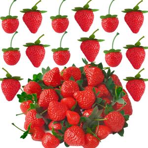 40Pcs Artificial Red Strawberries, Two Sizes of Fake Lifelike Fruit Plastic Strawberries for Photography Prop, Artificial Fruits Decoration for Home Kitchen Cabinet Party