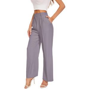 FUNYYZO Wide Leg Pants Women's High Elastic Waisted in The Back Business Work Trousers Long Straight Suit Pants (X-Large, 006# Purple (Thin))