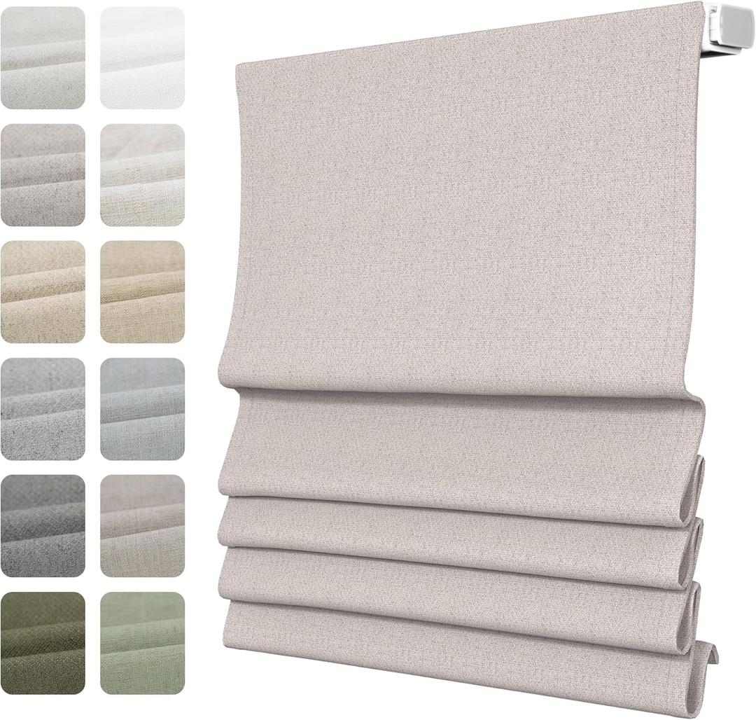 No Drill Roman Shades for Windows, Cordless Fabric Blackout or Light Filtering No Tool Roman Blind with Room Darkening Thermal Insulated for Home and Office, No Drill Basic Type