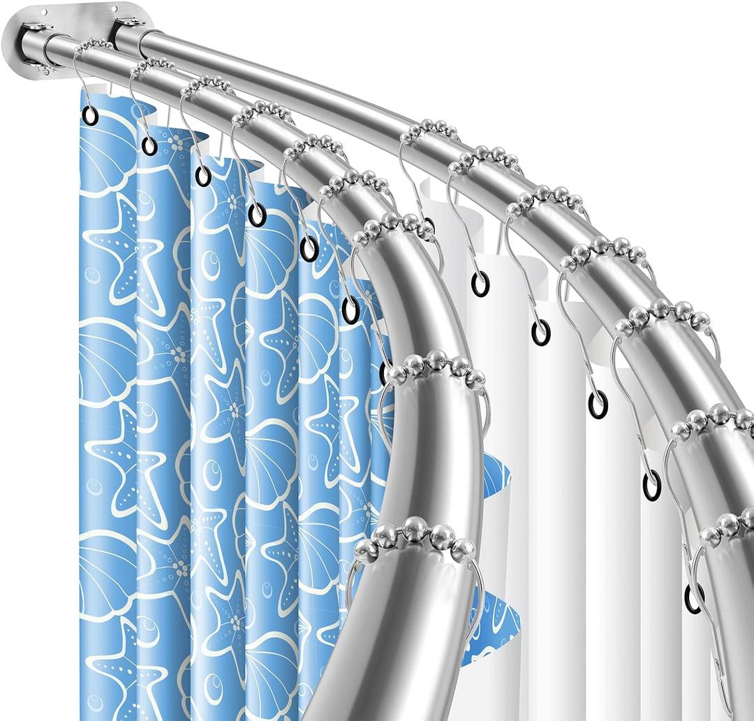 Double Curved Shower Curtain Rod 42 to 72 Inches Elegant Double Shower Curtain Rod Adjustable Wall Mounted Double Shower Curtain Pole for Bathroom (Silver, 42 to 72")