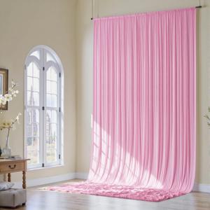 10x16ft Baby Pink Backdrop Curtain for Party, 2 Panels Wrinkle Free 16 Foot Long Polyester Photo Backdrop Drapes Photography Background for Wedding Birthday Gathing