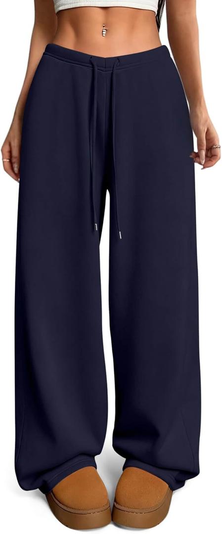 HeSaYep Women's Fleece Lined Sweatpants V-Waisted Wide Leg Sweat Pants Winter Warm Pants with Pockets (Medium)