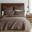 Levtex Home - Cross Stitch Cocoa Quilt Set - 100% Cotton - Full/Queen Quilt (88x92in.) + 2 Standard Shams (26x20in.) - Reversible - Cotton Fabric (Chocolate)