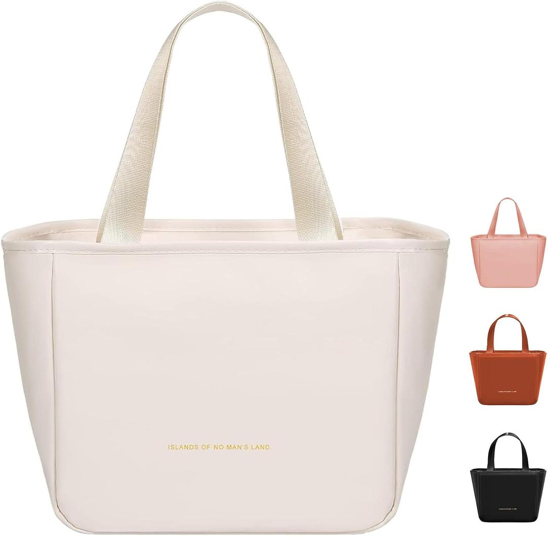 3 x Lunch Box for Women, Lunch Bag for Women Simple Reusable Insulated Lunch Tote Bag Cute Cooler Food Storage Bags for Work, Office or Picnic (White)