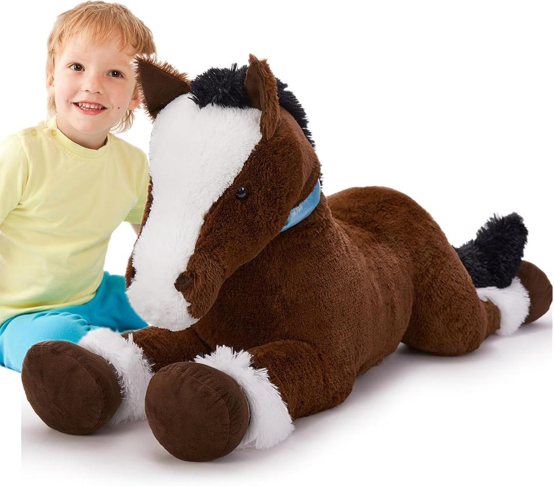 Tezituor 35Inches Large Horse Stuffed Animal, 3 Feet Realistic Stuffed Pony Plush Toy, Hugging Soft Chocolate Horse Plush Body Pillow Gift for Kids Girlfriend