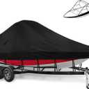 Wake Tower Boat Cover, Wakeboard Tower Boat Cover - 900D Marine Heavy Duty Waterproof Boat Cover, Fits V-Hull Bow Runabout Ski Boats, 23-25ft, Black