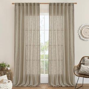 LAMIT Taupe Linen Curtains 90 Inch for Living Room, Back Tab and Rod Pocket Linen Textured Farmhouse Curtains Light Filtering Drapes for Bedroom/Dining Room, Set of 2, 52 x 90 Inch