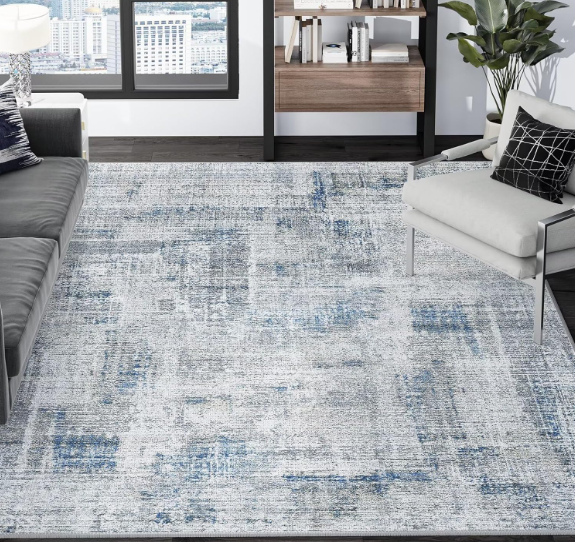 Eleisa Modern Abstract 5x7 Area Rug for Living Room, Green & Ivory, Non-Slip Stain Resistant Washable Rug, Abstract Vintage Home Decor Carpet for Bedroom, Kitchen, Dining Room