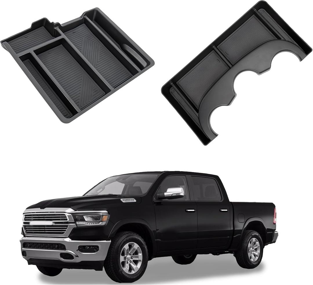 Center Console Organizer Compatible with 2013-2024 Dodge RAM 1500/1500 Classic, 2013-2026 RAM 2500/3500 Accessories, Armrest Insert Tray, Cup Holder Storage Box (Fit 3-Cup Holder Jump Seat)
