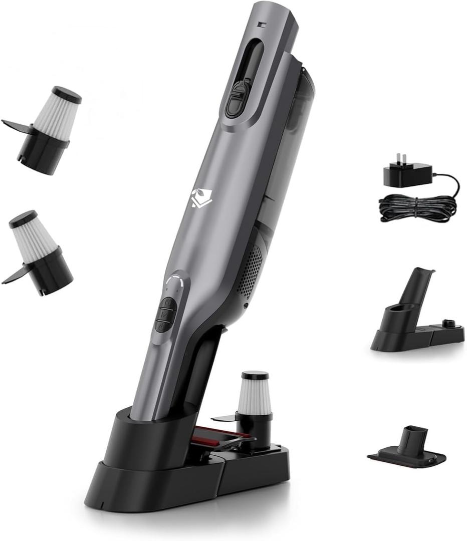 Cordless Handheld Vacuum, Lightweight Portable Hand Vacuum Cleaner with LED Light,Rechargeable Hand Held Vacuum with Charging Dock, Powerful Suction for Office, Home,Car,Gray