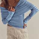 Darong Womens Going Out Y2k Tops Outfits 9126 Blue Black Stripe XS (Blue, XS)