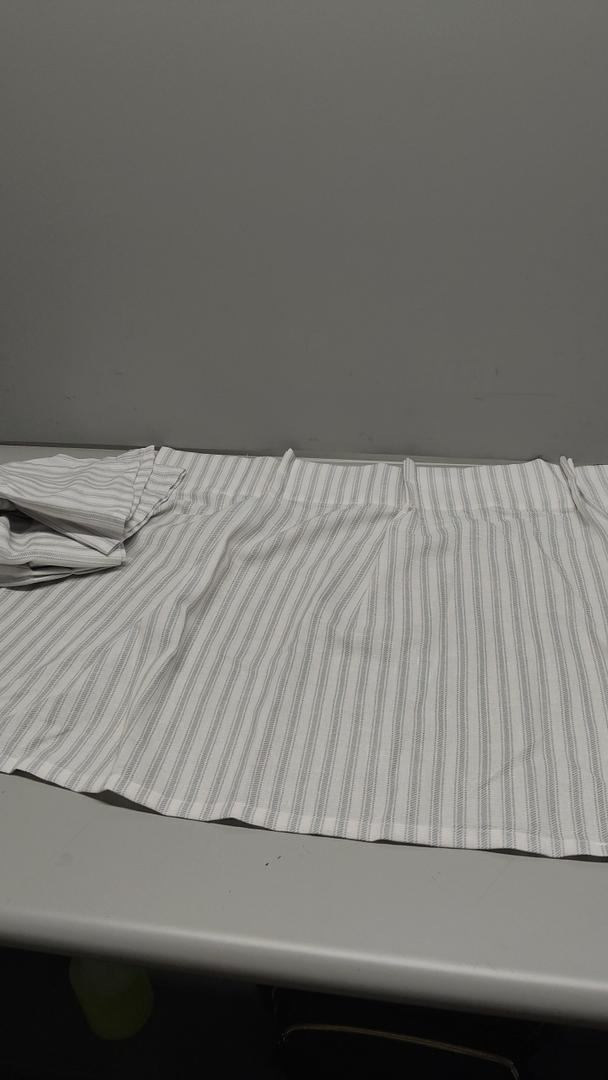 jinchan Valance Curtain Linen Textured Striped Window Curtain for Living Room Light Filtering Ticking Stripe Farmhouse Valance for Kitchen Rod Pocket 1 Panel 16 Inch Taupe Grey on Beige 1 Panel | Set Of 2 Pinstripe | Taupe Grey on Beige