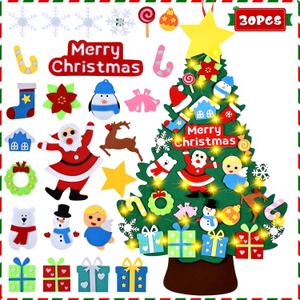 2 x HmiL-U Felt Christmas Tree - 3.4 FT Christmas Decorations for Toddlers with 30 Pcs Ornaments,DIY Xmas Gifts for Door Wall Hanging Decorations