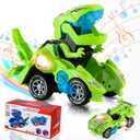 Hirger Transforming Dinosaur Car Toy for Kids, Auto Transformer Monster Truck Toys with Light & Sound for Toddler 1 2 3 4 5 Year Old, Birthday Gifts for Boy, Christmas Stocking Stuffers (Green)