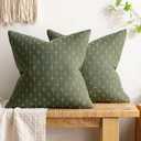 MIULEE Pack of 2 Decorative Burlap Linen Spring Throw Pillow Covers Modern Farmhouse Vintage Pillowcase Rustic Woven Textured Cushion Cover for Sofa Couch Bed 22x22 Inch Olive Green