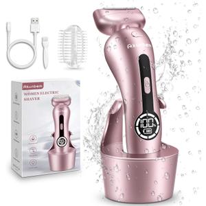 2 x Electric Shaver for Women for Legs Bikini Trimmer Electric Razors for Women Underarm Public Hairs Rechargeable Womens Shaver Wet Dry Use Painless Cordless with Detachable Head (Pink)
