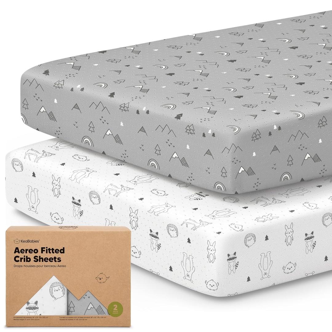 KeaBabies 2-Pack Fitted Crib Sheets for Boys, Girls, Baby - Soft Bamboo Viscose Cotton, 52x28 Standard Crib Mattress Sheets, Toddler Bed Mattress Cover, Gender Neutral, Breathable, Durable (Woodland)