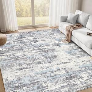 Area Rugs 8x10 Living Room: Washable Large Abstract Modern Neutral Soft Rug Stain Resistant Non-Slip Backing Carpet for Bedroom Dining Room Indoor Nursery Dorm Home Office Decor - Blue Grey