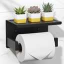 HITSLAM Toilet Paper Holder with Shelf, Stick on Matte Black Toilet Paper Roll Holder, Self Adhesive or Wall-Mount with Screws for Bathroom,Washroom (Large)