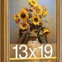13x19 Picture Frame, HD Real Glass 13x19 Vintage Photo Frame, 13 by 19 Poster Frame with Gold Border Horizontal & Vertical Display for Tabletop or Wall Decor (1 Pack)
