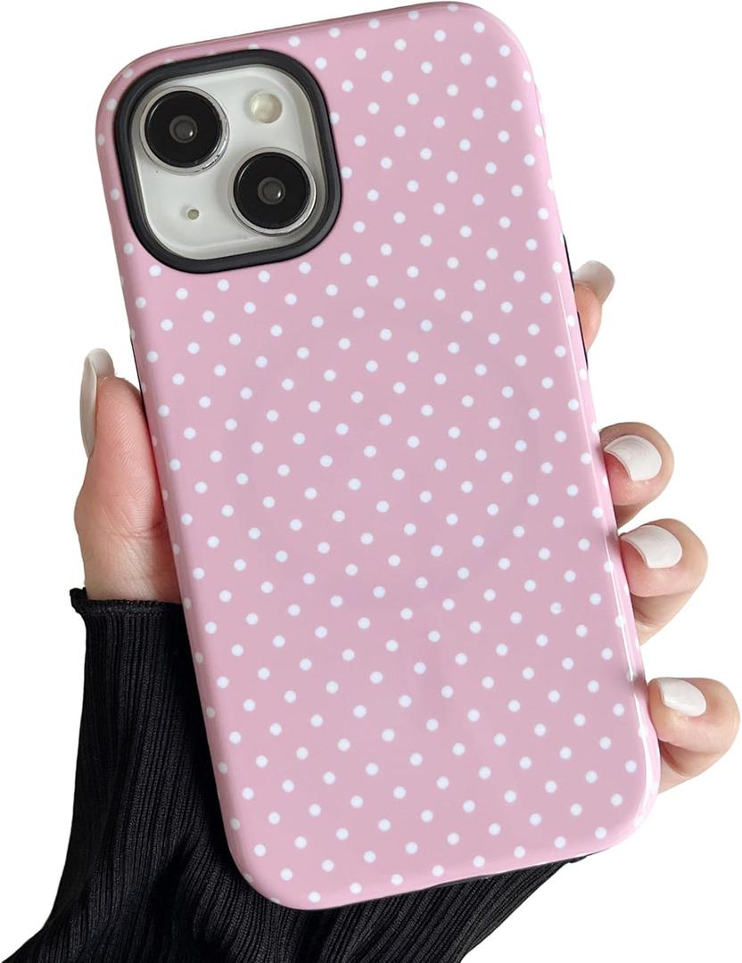 ZTOFERA Magnetic Case for iPhone 15, Polka Dot Phone Case Cute for Girl Women, Compatible with Magsafe, Hard PC+Soft TPU Protective Phone Cover for iPhone 15-Pink