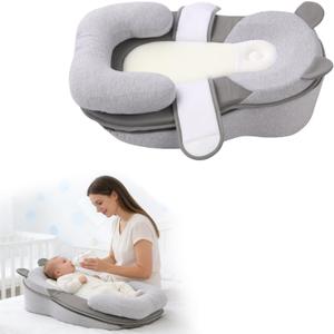 Rootling Baby Feeding Pillow, Anti Overflow Feeding Pillow for Reducing Spit-Up, Safety Nursing Pillow, Baby Lounger Reflux Wedge Breastfeeding, Removable top and Bottom (Gray, Small)
