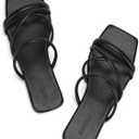 Women's Flat Sandals Strappy Square Open Toe Slide Sandals Dressy Comfortable Wide Feet Friendly (8.5, Black)