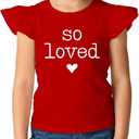 Toddler Girls Valentines Day Shirt Cute Sweet Heart Print T-Shirt Kids Valentine Ruffle Sleeve Tee Tops (Red1) 5T