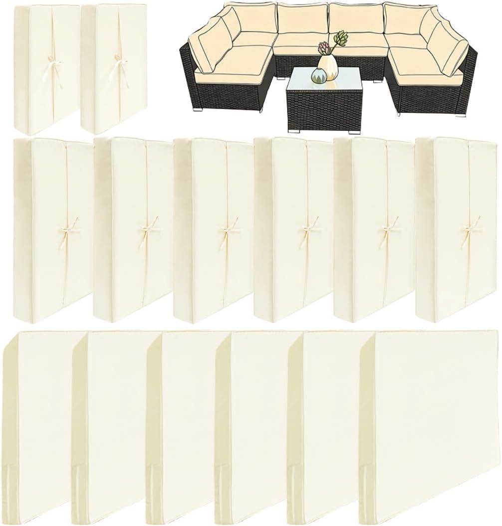 14Pcs Patio Cushion Covers Replacement, Outdoor Furniture Cushion Covers Waterproof, Patio Furniture Cushion Covers with Zipper.