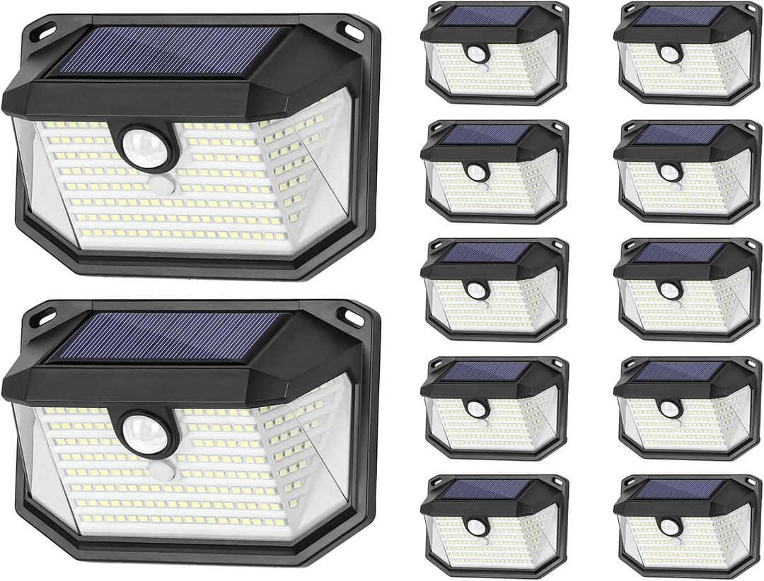 Solar Outdoor Lights, 12-Pack Super Bright 178 LEDs Motion Sensor Wall Light with 270 Wide Angle & 3 Modes, Waterproof Solar Powered Security Light for Patio Garden Garage Front Door
