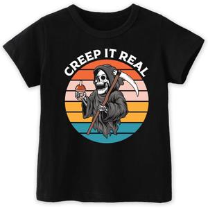 Halloween Shirt for Kids  Cute Skeleton Pumpkin Ghost Holiday T-Shirt for Toddler Boys& Girls, 2T-8T (5-6 Years, Real)