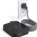 Black Flat Plug Extension Cord, HANYCONY 10ft Power Strip with 4 USB Ports(2 USB C), 4 Widely Outlets Extender, Wall Mount, Desk Charging Station for Office, School, Travel and Dorm Room Essentials