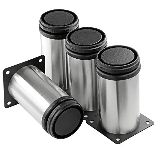 Masendelk 4 Inch Metal Furniture Legs Stainless Steel Adjustable Legs Silver Table Legs Round Cabinet Legs for Coffee Table Cabinet Desk Sofa Shelves, Pack of 12