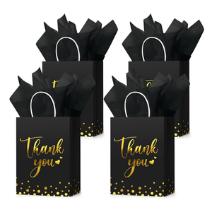 Tinlade 12 Pcs Thank You Gift Bags with Tissue Paper Gold Polka Dots Thank You Bags with Handle Party Favor for Wedding Birthday Baby Shower Business Shopping(Black)