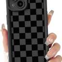 Lovmooful Compatible for iPhone 15 Plus Case Aesthetic Cute Checkerboard Lattice Plaid with Color Design for Girls Women Soft TPU Shockproof Protective Girly for iPhone 15 Plus Case-Black